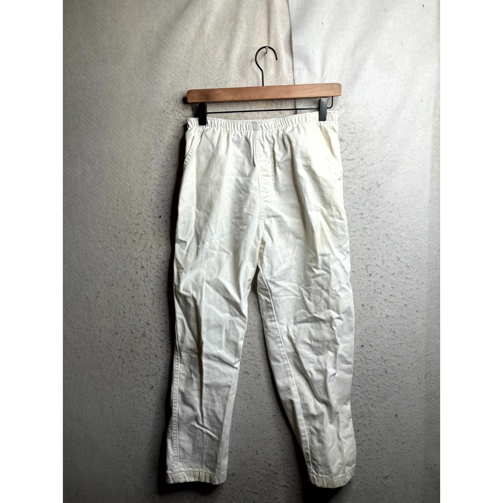 White Stag Womens 8 Petite White Cotton Tapered Leg Ankle Pants Elastic Waist